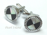 Mother of Pearl - White & Black Round Cufflinks Mother of Pearl - White & Black Round Cufflinks