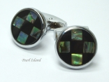 Mother of Pearl - Greenish & Black Round Cufflinks Mother of Pearl - Greenish & Black Round Cufflinks