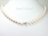 Classic White Roundish Pearl Necklace with Magnetic Clasp 7-8mm