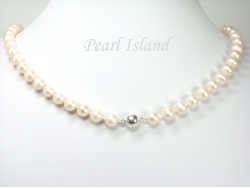Classic White Roundish Pearl Necklace with Magnetic Clasp 7-8mm