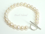 Classic White Roundish Pearl Bracelet 7-7.5mm with T-bar Clasp