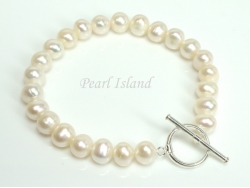 Classic White Roundish Pearl Bracelet 7-7.5mm with T-bar Clasp