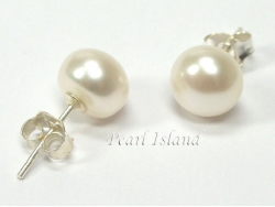 Classic White Roundish Pearl Stud Earrings 8.5-9mm