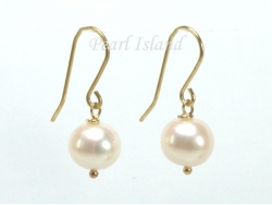 9ct Gold Freshwater White Pearl Drop Earrings 8-9mm