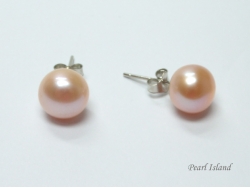 Classic Peach Roundish Pearl Stud Earrings 7-8mm