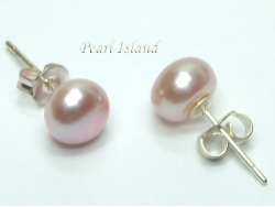 Classic Lavender Roundish Pearl Stud Earrings 7-8mm