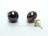 Classic Gun-Metal Grey Black Roundish Pearl Stud Earrings 7-8mm