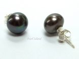 Classic Gun-metal Grey Black Roundish Pearl Stud Earrings 10-11mm