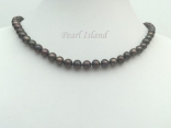 Classic Gun-Metal Grey Black Roundish Pearl Necklace 7-8mm