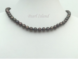 Classic Gun-Metal Grey Black Roundish Pearl Necklace 7-8mm