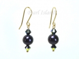 9ct Gold Peacock Freshwater Pearl & Black Swarovski Crystal Earrings 