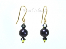 9ct Gold Peacock Freshwater Pearl & Black Swarovski Crystal Earrings 