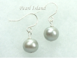 Classic Silver Grey Roundish Pearl Earrings 7-7.5mm