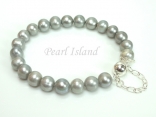 Classic Silver Grey Pearl Bracelet with Magnetic Clasp and Safety Chain