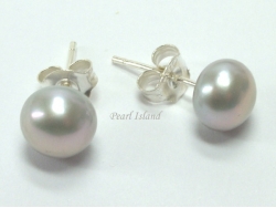 Classic Grey Roundish Pearl Stud Earrings 8-8.5mm