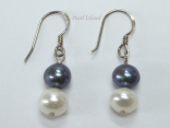 Harmony Black White 2 Pearls Earrings 7-8mm