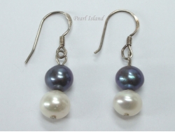 Harmony Black White 2 Pearls Earrings 7-8mm