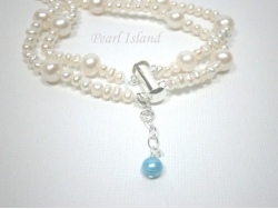 Countessa 2-Row White Big and Mini Pearl Bracelet with Something Blue