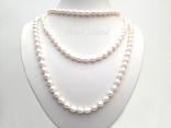 66 Inch Countessa White Long Rope Oval Pearl Necklace 