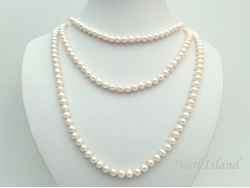 64 Inch Countessa Cream White Near Round Pearl Long Rope Necklace 6-7mm