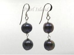 Countessa Gun-metal Grey Circle Pearl Dangle Earrings