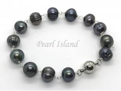 Countessa Gun-metal Grey Black Circlet Pearl Link Bracelet with Magnetic Clasp