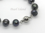 Countessa Gun-metal Grey Black Circlet Pearl Link Necklace with Magnetic Clasp