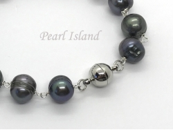 Countessa Gun-metal Grey Black Circlet Pearl Link Necklace with Magnetic Clasp