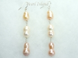 Countessa Lavender Peach White Long Pearl Earrings 