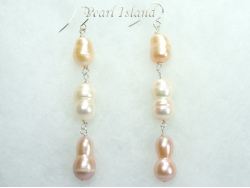 Countessa Lavender Peach White Long Pearl Earrings 