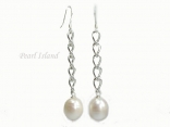 Countessa Large White Oval Pearl Long Earrings (12mm) 