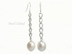 Countessa Large White Oval Pearl Long Earrings (12mm) 