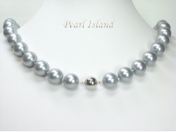 Utopia Silver Grey Shell Pearl Necklace with Magnetic Clasp