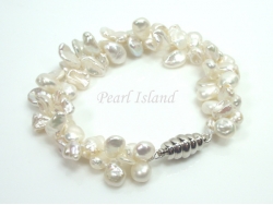 Princess 2-Row White Keshi Pearl Bracelet with Magnetic Clasp 8-9mm