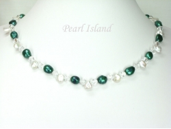 Princess Emerald Green Baroque Keshi Pearl Crystal Necklace with Toggle Clasp
