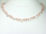 Princess Peach Oval & Keshi Pearl Crystal Necklace with Toggle Clasp