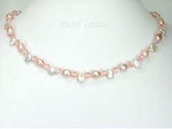 Princess Peach Oval & Keshi Pearl Crystal Necklace with Toggle Clasp