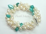 Elegance 3-Row Light Turquoise & White Pearl Bracelet