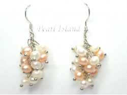 Elegance Peach & White Pearl Cluster Earrings