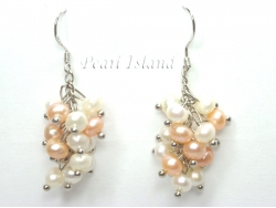 Bridal Pearls - Elegance Peach & White Pearl Cluster Earrings