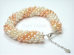 Elegance Peach & White Spiral Pearl Bracelet