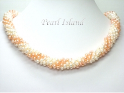 Bridal Pearls - Elegance Peach & White Spiral Pearl Necklace