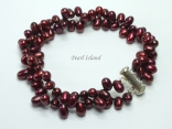 Stylish 2-Row Wine Oval Pearl Bracelet