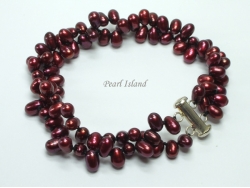 Stylish 2-Row Wine Oval Pearl Bracelet