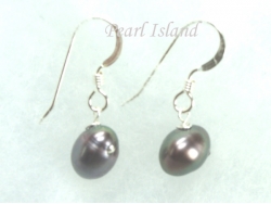 Stylish Gun-Metal Grey Oval Pearl Earrings