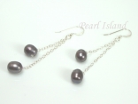 Stylish Gun-Metal Grey Oval Pearl Long Earrings