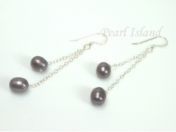 Stylish Gun-Metal Grey Oval Pearl Long Earrings