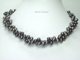 Stylish 2 Strand Gun-Metal Grey Oval Pearl Necklace