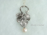 Stylish Silver Leaf & White Pearl Pendant 