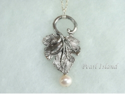 Stylish Silver Leaf & White Pearl Pendant 
